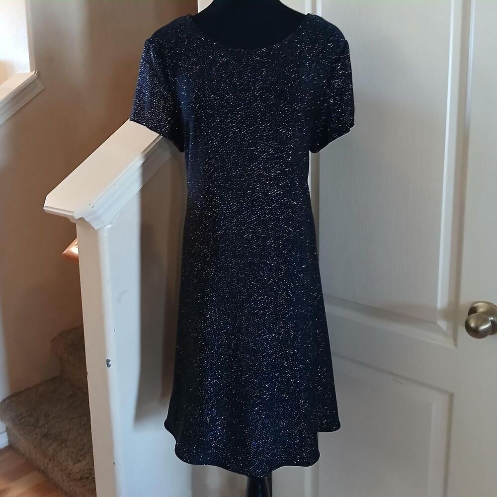 Nina Piccolino 90s vintage black rainbow sparkle glitter short sleeve dress 14